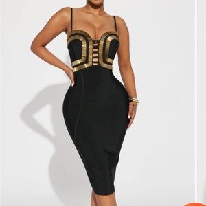 Black Embellished Bandage Midi Fashionnova Dress Size M
